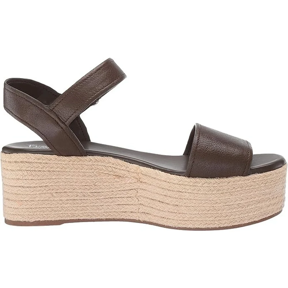 Franco Sarto Women BROWN OLIVE LEATHER Sandals Espadrille Wedge Platform 10 M